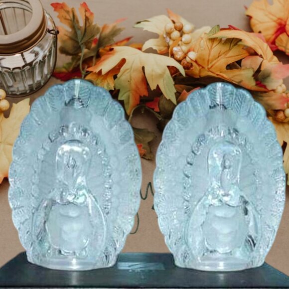 Vintage Clear Lead Crystal Large Thanksgiving Turkey Salt and Pepper Shakers - Picture 1 of 8